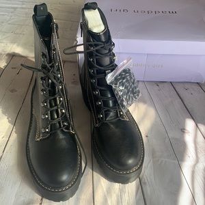 Brand new with box. Madden girl heeled combat lace up boots. Size 10.